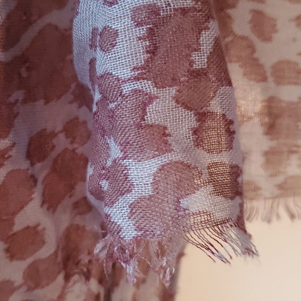 LEOPARD ANIMAL PRINT BLUE BROWN SCARF WRAP FALL SHEER FRINGE 29" by 70 - Picture 5 of 7